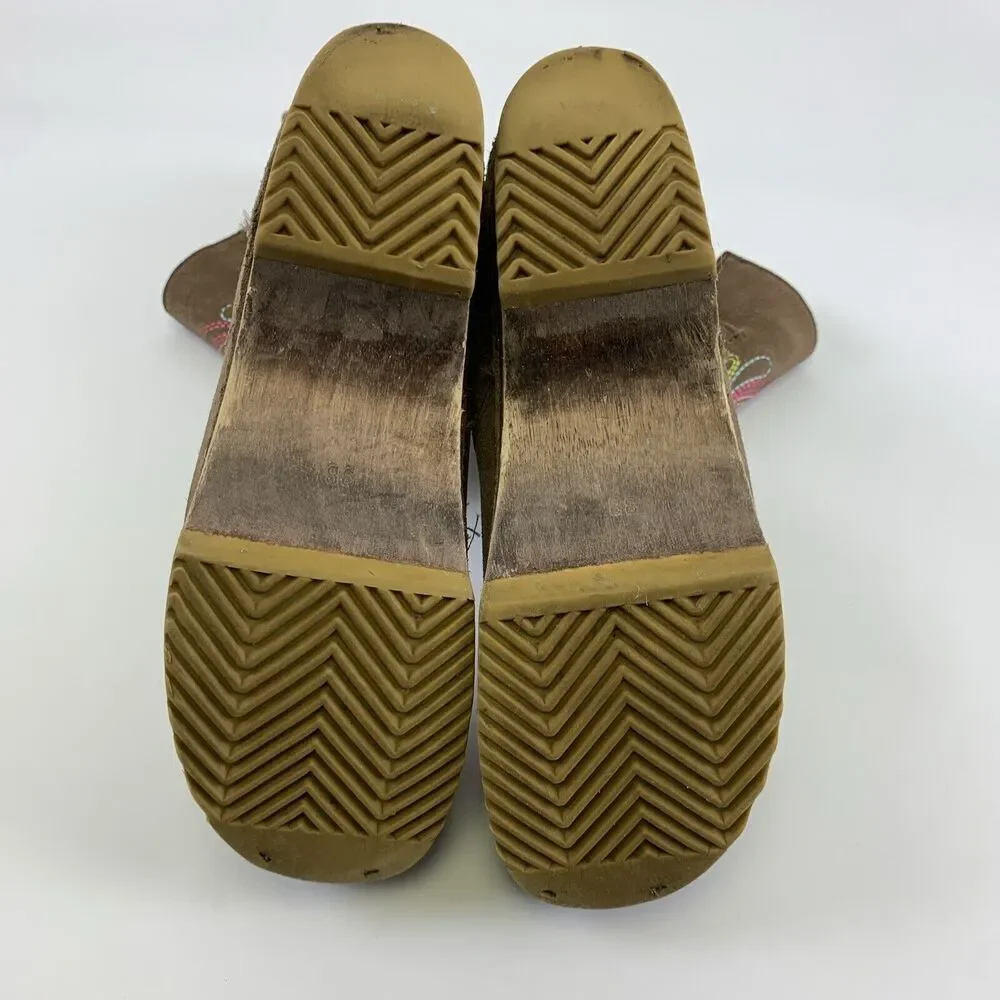 BOGO Hanna Andersson Brown Suede Boot Zip Embroidered Wooden Youth 38 5.5 W 7.5